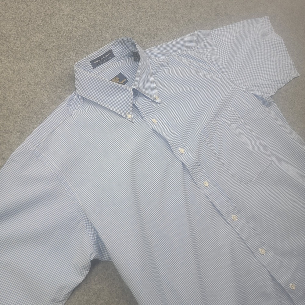 Admiral Buttons Check Shirt Mens L Blue Check  White Short Sleeve Button Up USA